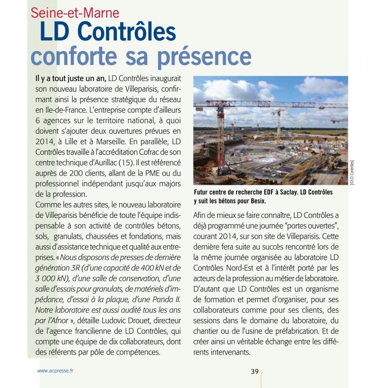 Seine-et-Marne : LD Contrôles conforte sa présence - ACPresse